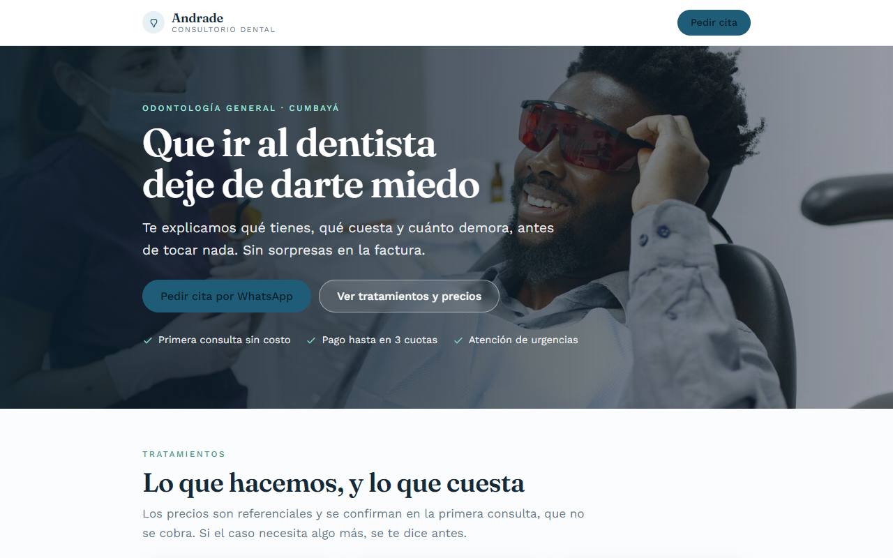 Página de ejemplo de un consultorio dental