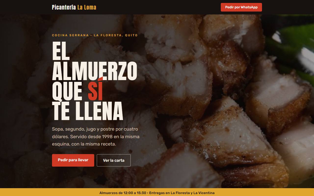 Página de ejemplo de la Picantería La Loma