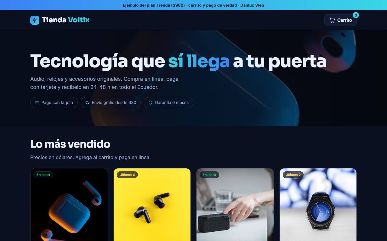 Página de ejemplo de una tienda en línea